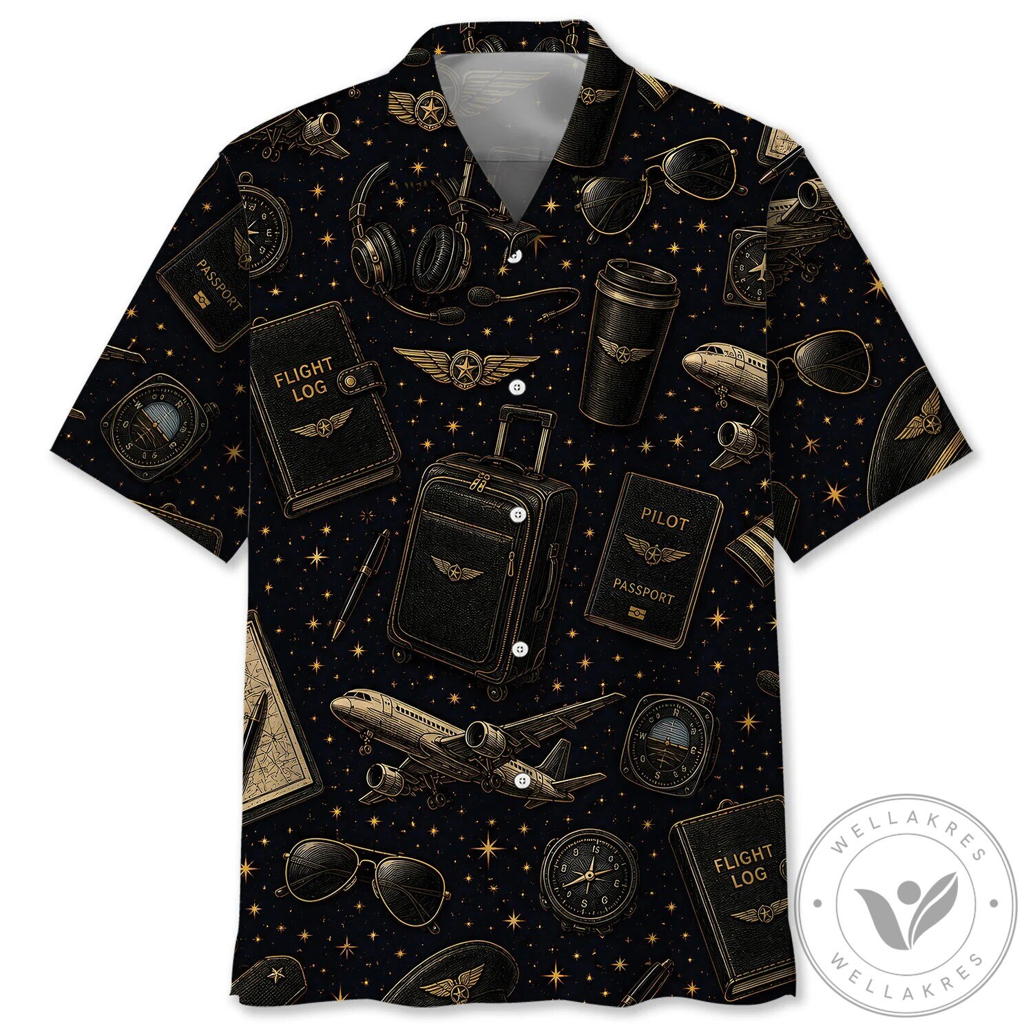 Vintage Pilot Aviation Flight Log Passport Hawaiian Shirt