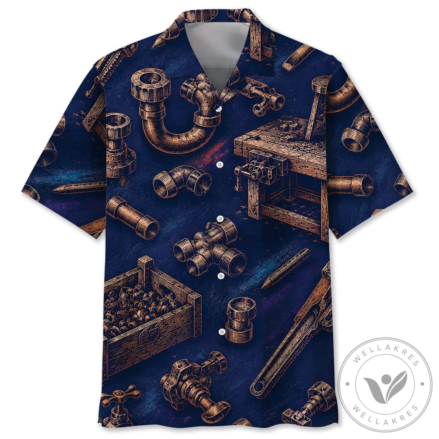 Vintage Plumber Tools and Pipes All Over Print Hawaiian Shirt