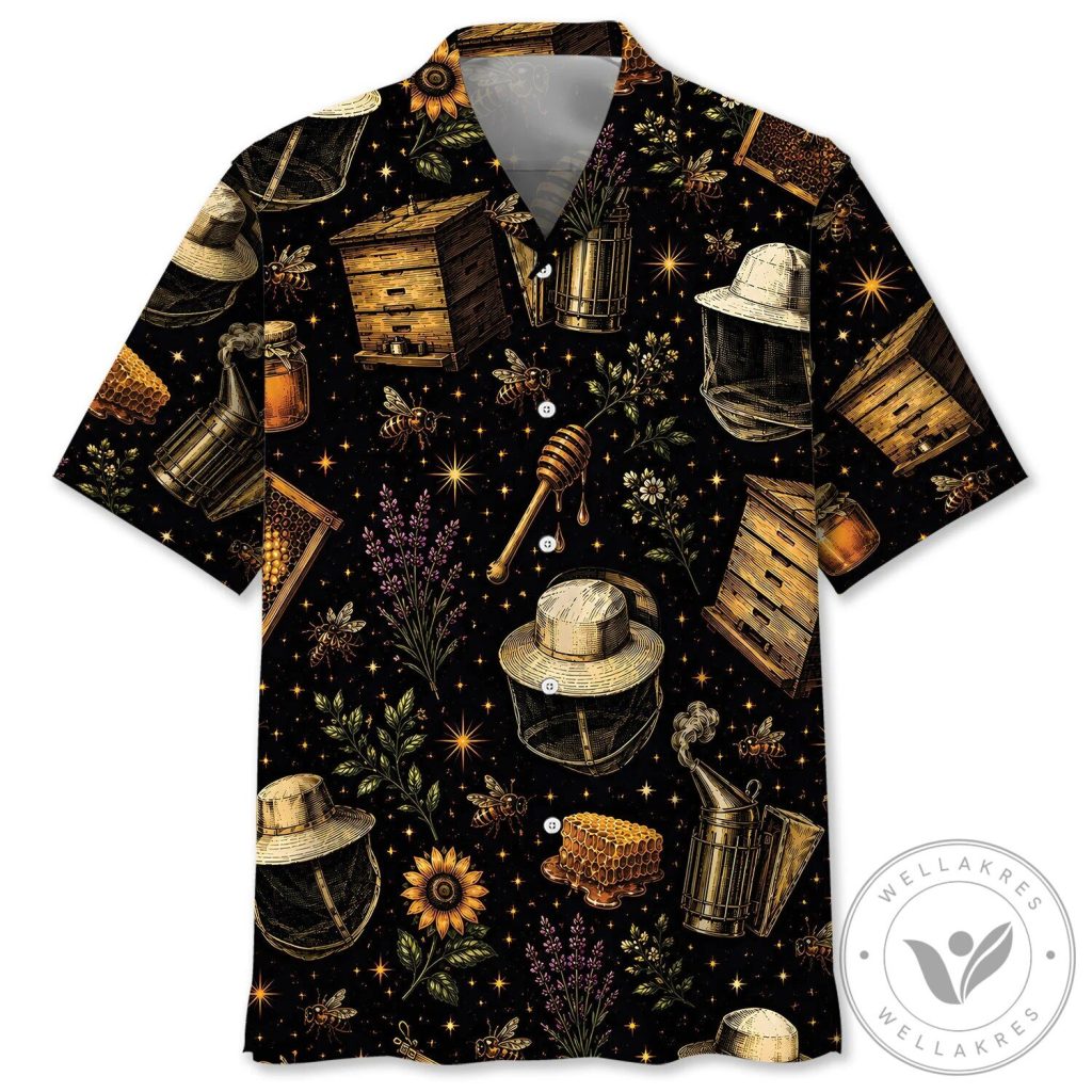 Vintage Beekeeper Honey Bee Hive Floral Pattern Black Hawaiian Shirt Vintage Beekeeper Honey Bee Hive Floral Pattern Black Hawaiian Shirt