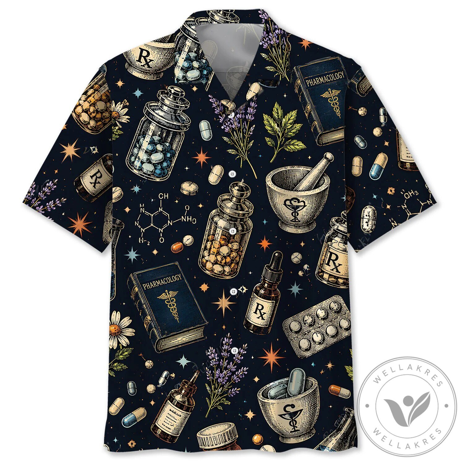 Pharmacology Books and Pills Vintage Hawaiian Shirt