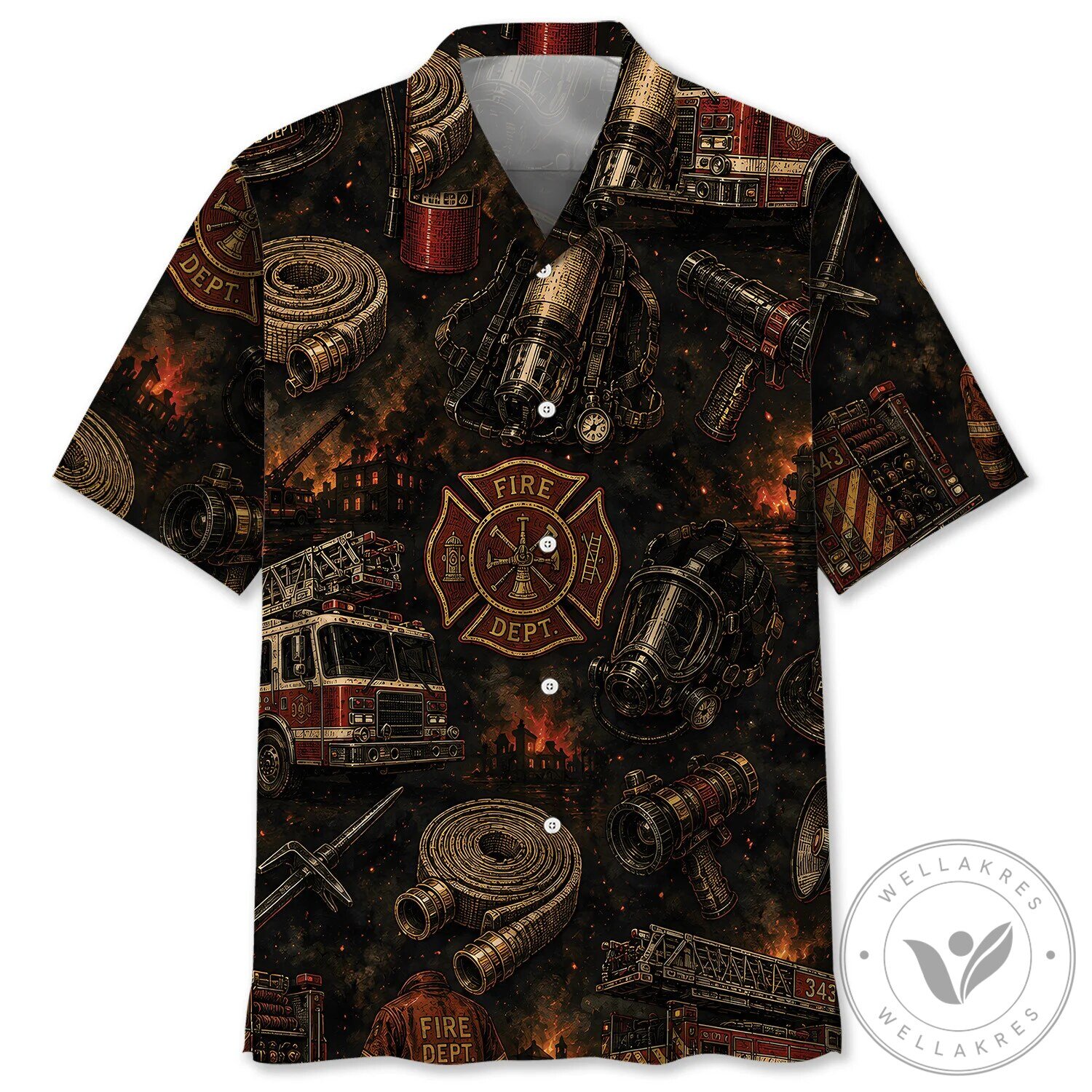 Vintage Firefighter Equipment Hawaiian Shirt