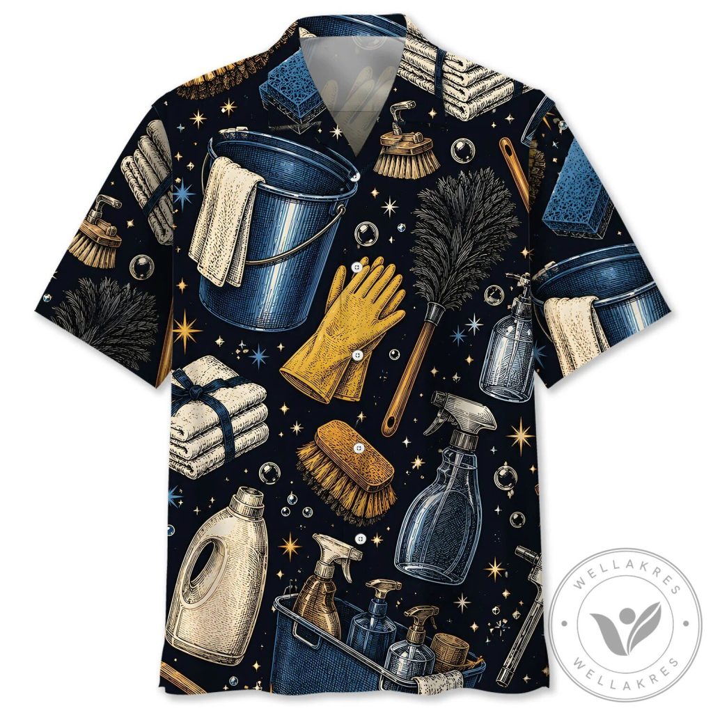 Vintage Housekeeping Cleaning Supplies Pattern Hawaiian Shirt Vintage Housekeeping Cleaning Supplies Pattern Hawaiian Shirt