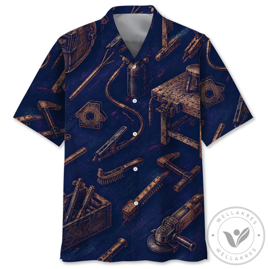 Vintage Welder Tools Pattern Men's Hawaiian Shirt Vintage Welder Tools Pattern Men's Hawaiian Shirt