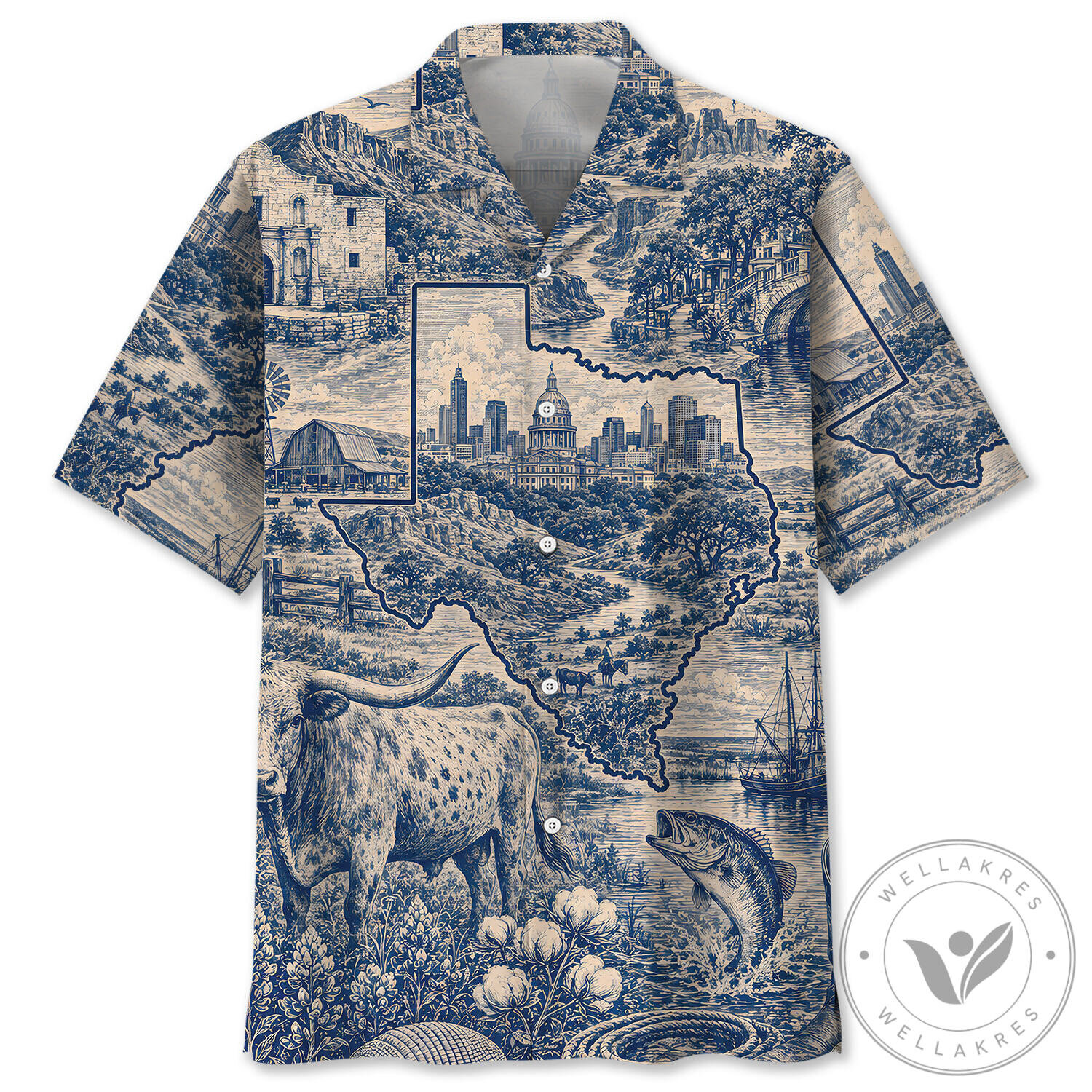 Texas Toile De Jouy Pattern Vintage Hawaiian Shirt