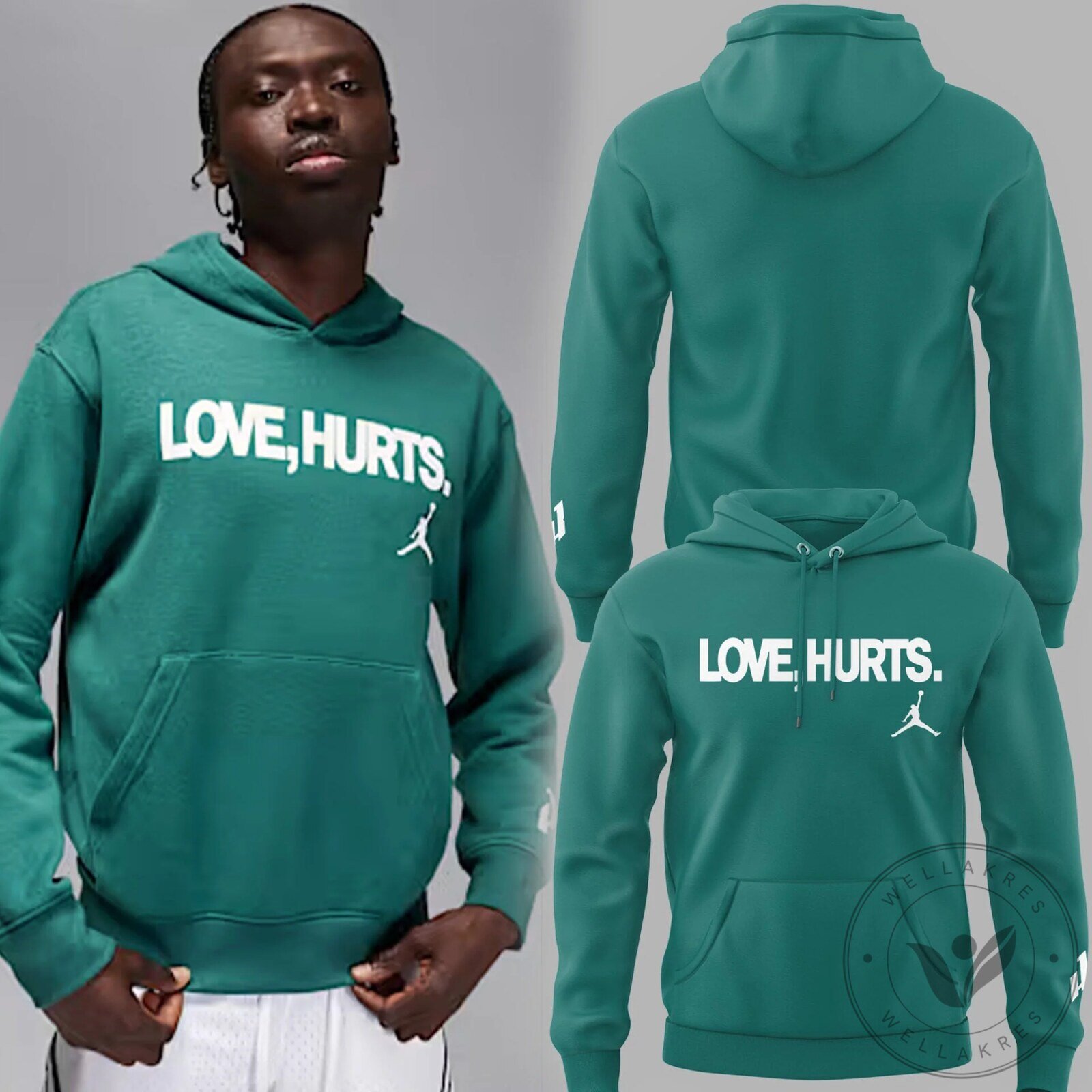 Eagles Football Love Hurts Green Hoodie with Jumpman Logo
