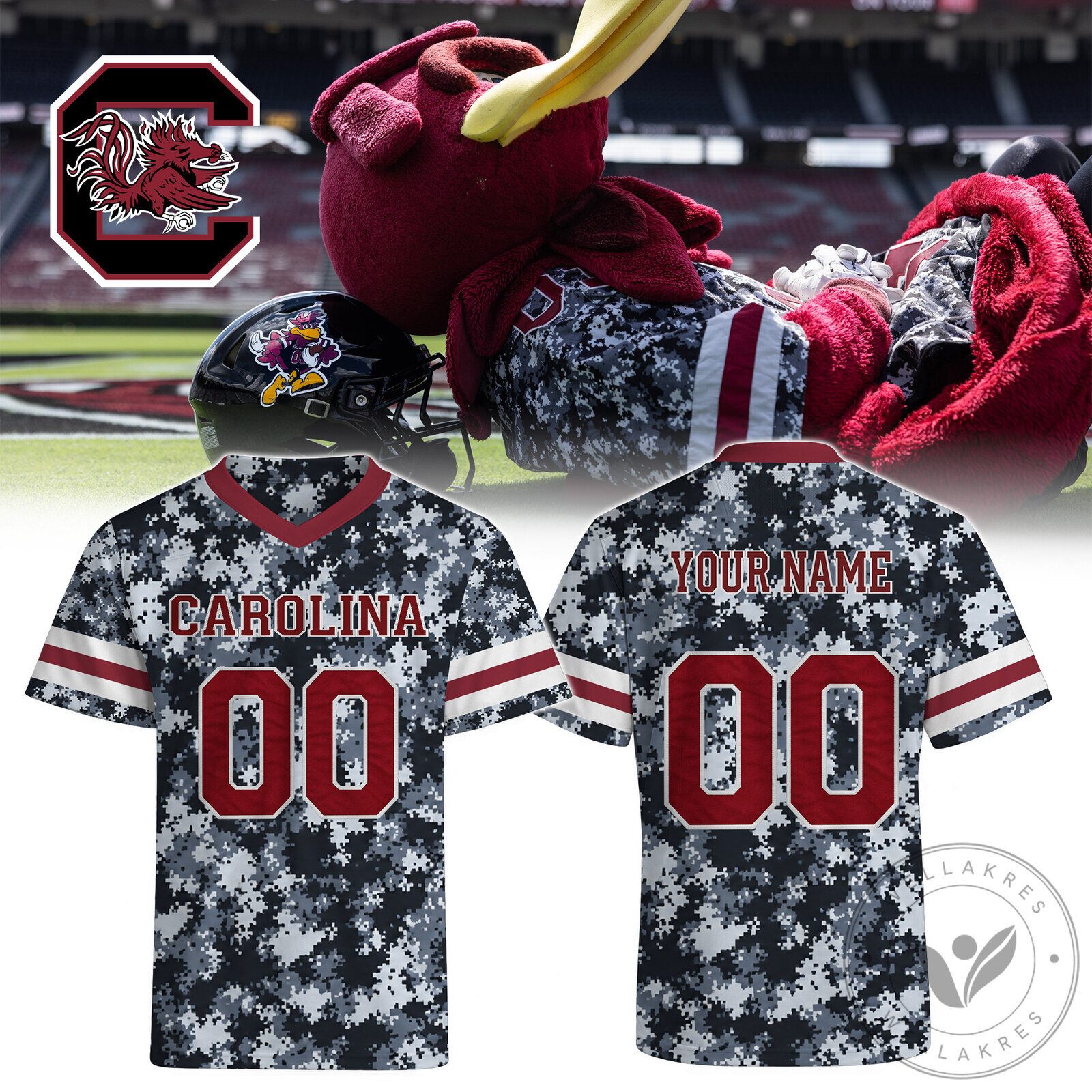 South Carolina Gamecocks Custom Name Digital Camouflage Football Jersey