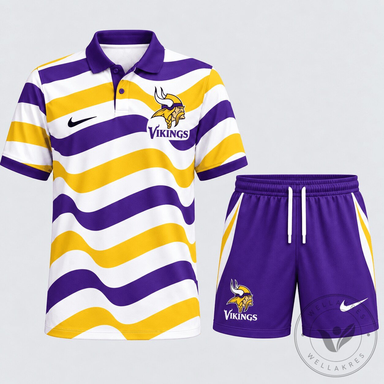 Minnesota Vikings NFL Dynamic Wave Polo Shirt and Shorts Set
