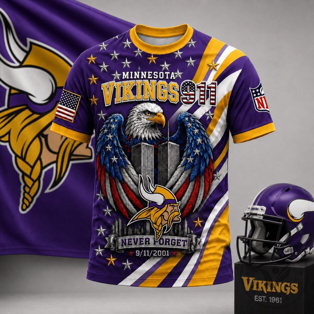 Minnesota Vikings Never Forget 911 Memorial Day T-Shirt Minnesota Vikings Never Forget 9/11 Memorial Day T-Shirt