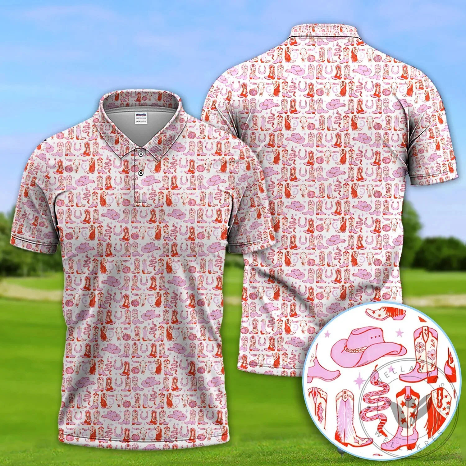Pink Western Cowboy Boots Pattern Polo Shirt, Country Rodeo Style Shirt For Men 16 Pink Western Cowboy Boots Pattern Polo Shirt, Country Rodeo Style Shirt For Men