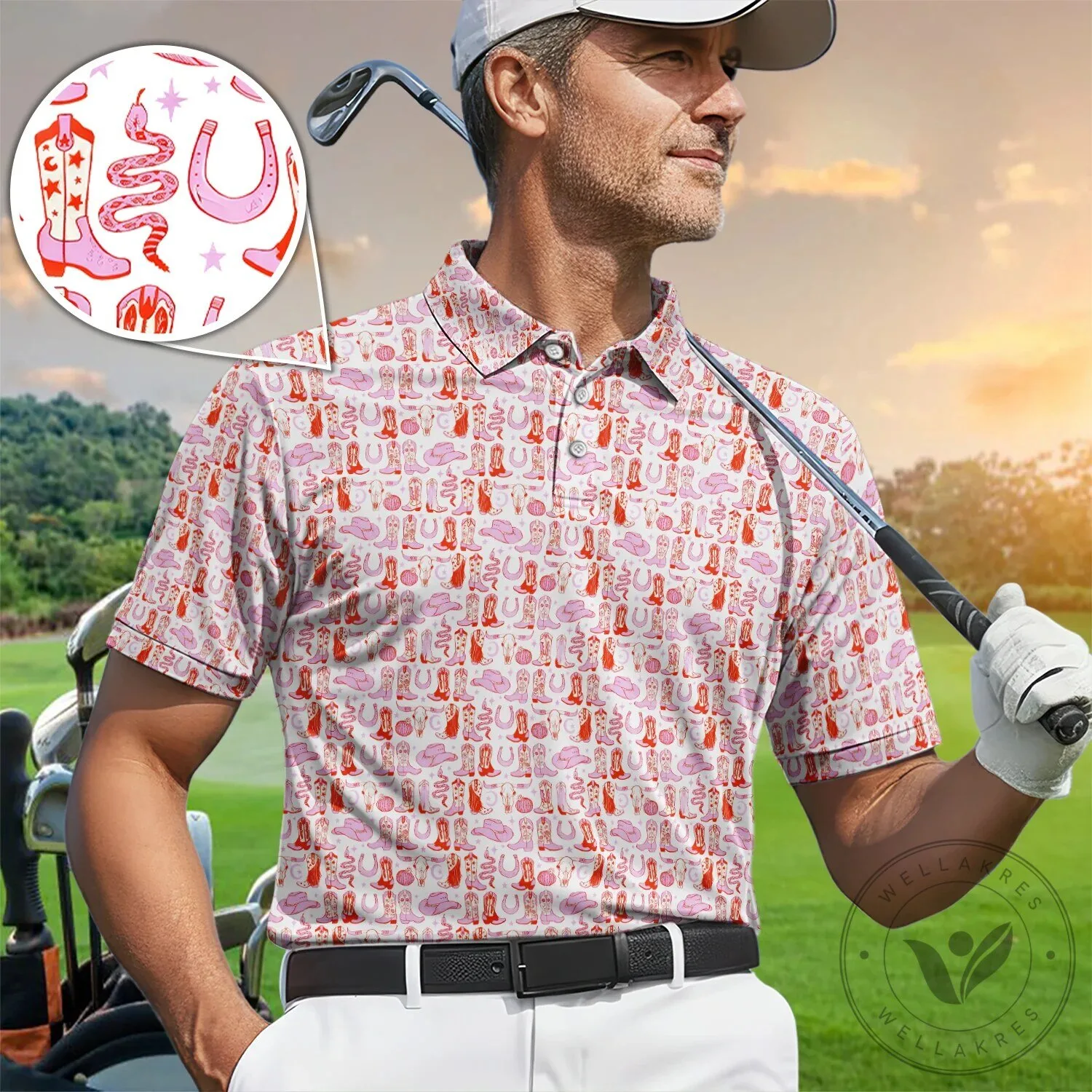 Pink Western Cowboy Boots Pattern Polo Shirt, Country Rodeo Style Shirt For Men 17 Pink Western Cowboy Boots Pattern Polo Shirt, Country Rodeo Style Shirt For Men