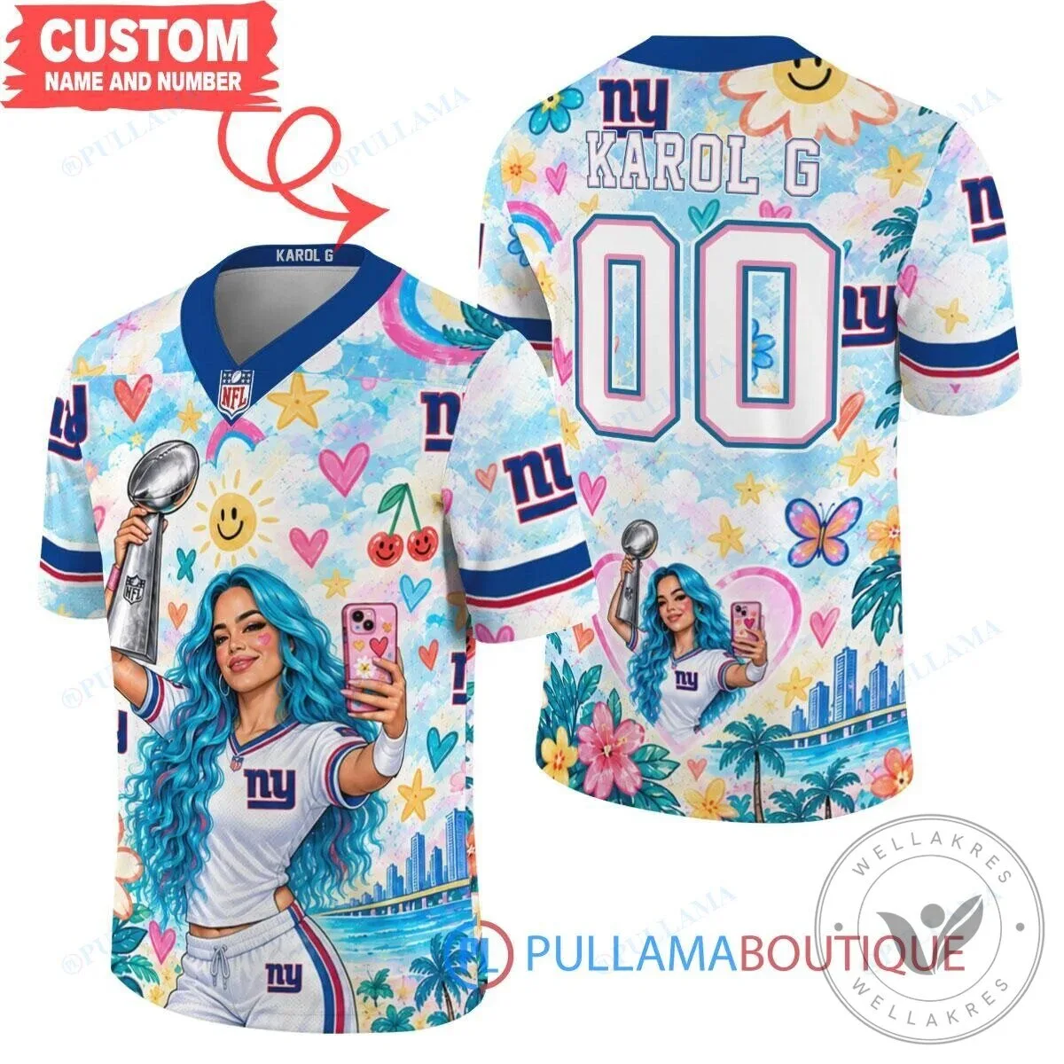 Karol G New York Giants Super Bowl Trophy Football Jersey