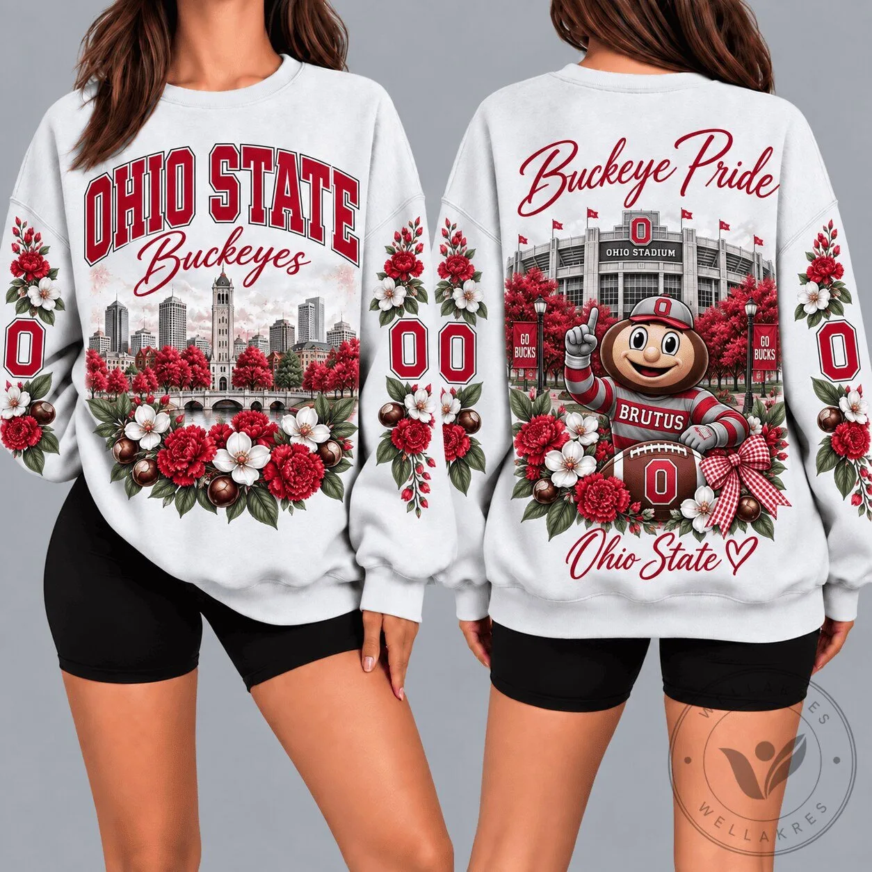 Ohio State Buckeyes Brutus Floral White Crewneck Sweatshirt