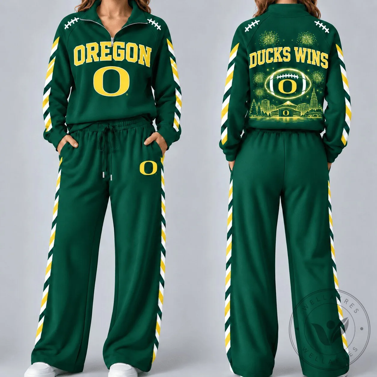 Oregon Ducks Football Team Quarter-Zip Pullover and Wide-Leg Pants Set