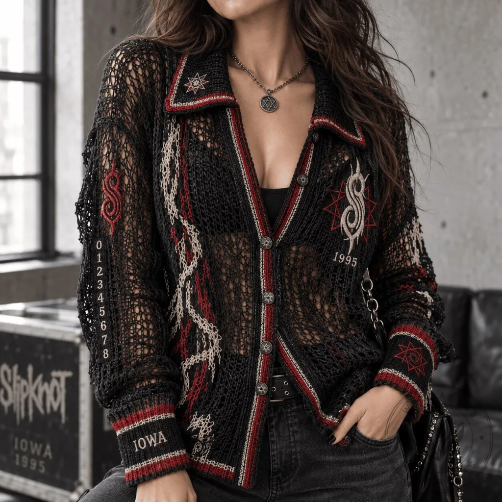 Slipknot Iowa Album Art Women's Open Knit Cardigan Sweater Slipknot Iowa Album Art Women's Open Knit Cardigan Sweater