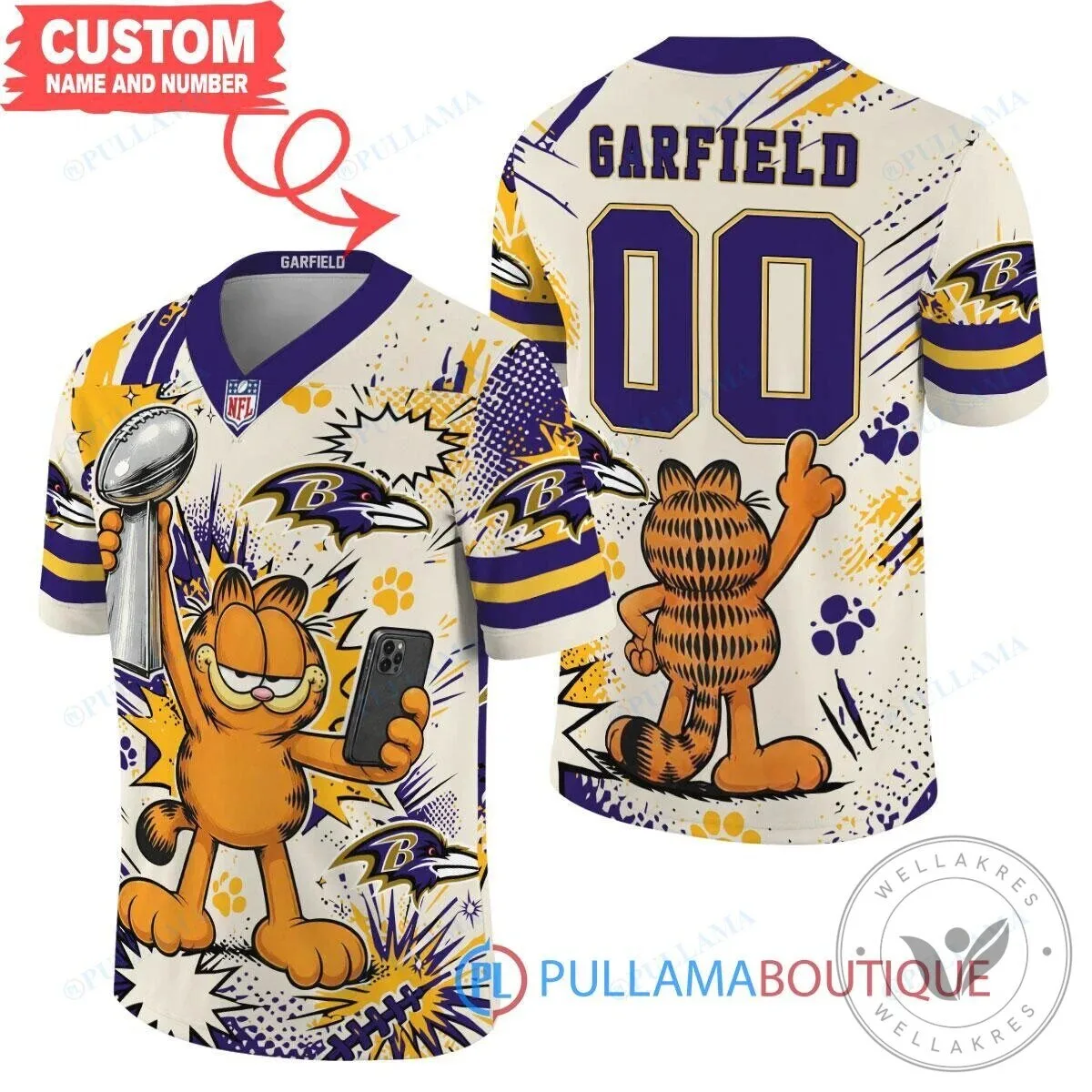Baltimore Ravens Garfield Super Bowl Trophy Football Jersey