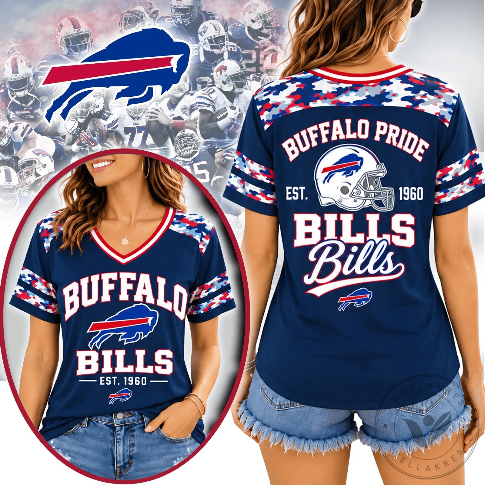 Buffalo Bills NFL Football Team Pride V-Neck Short Sleeve Women's T-Shirt