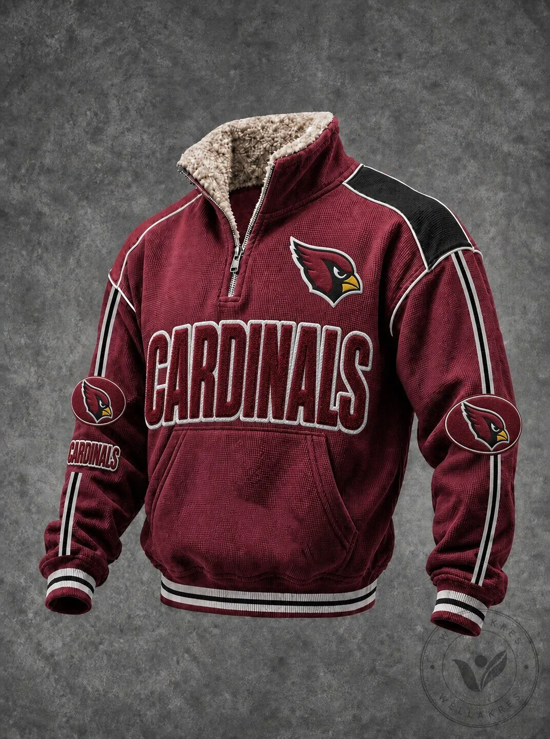 Arizona Cardinals Quarter-Zip Sherpa-Lined Jacket with Embroidered Logos