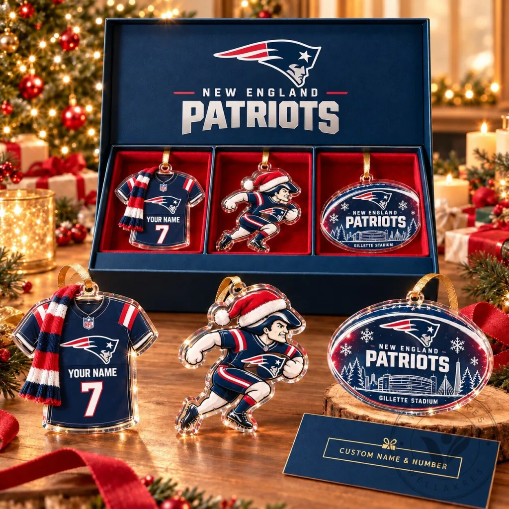 New England Patriots NFL Football Team Christmas Tree Ornaments Set of Three