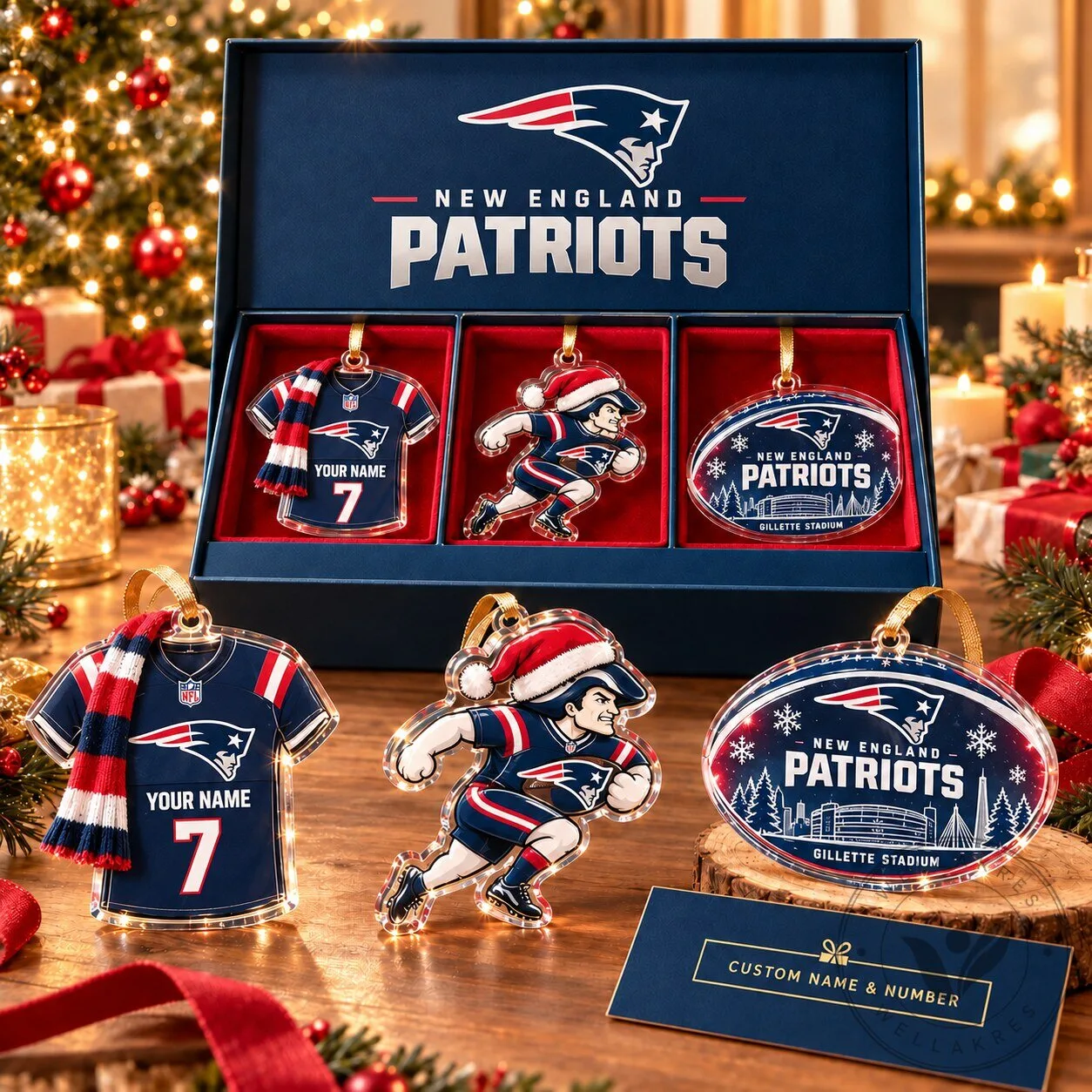 New England Patriots NFL Football Team Christmas Tree Ornaments Set of Three
