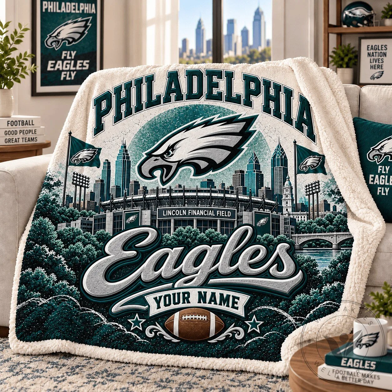 Philadelphia Eagles Football Team Custom Name Sherpa Fleece Blanket