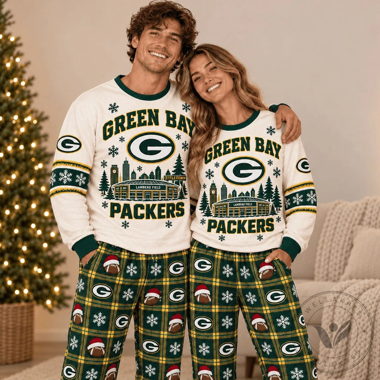Green Bay Packers Lambeau Field Christmas Holiday Pajamas Set
