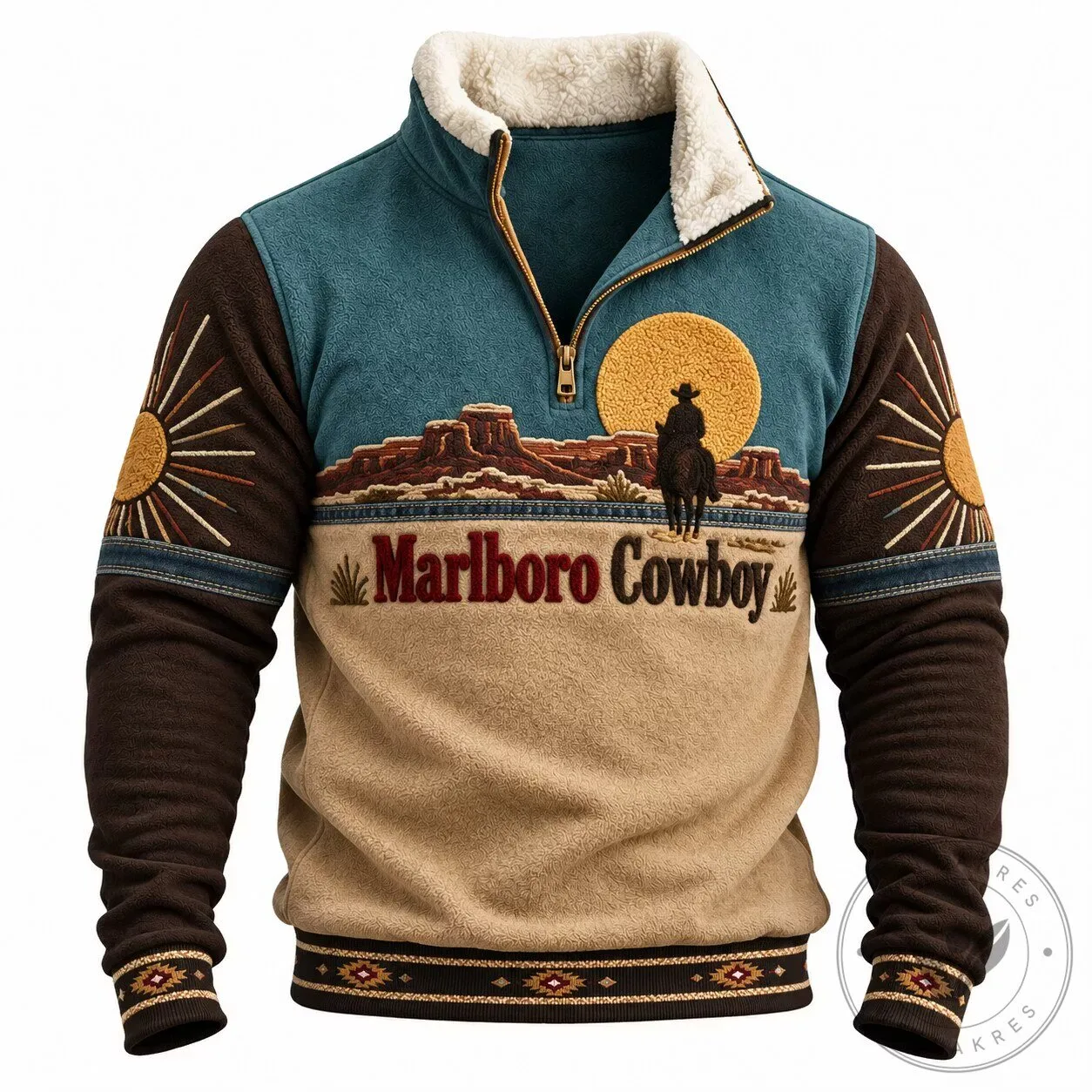 Marlboro Cowboy Western Desert Scene Half-Zip Fleece Sweatshirt