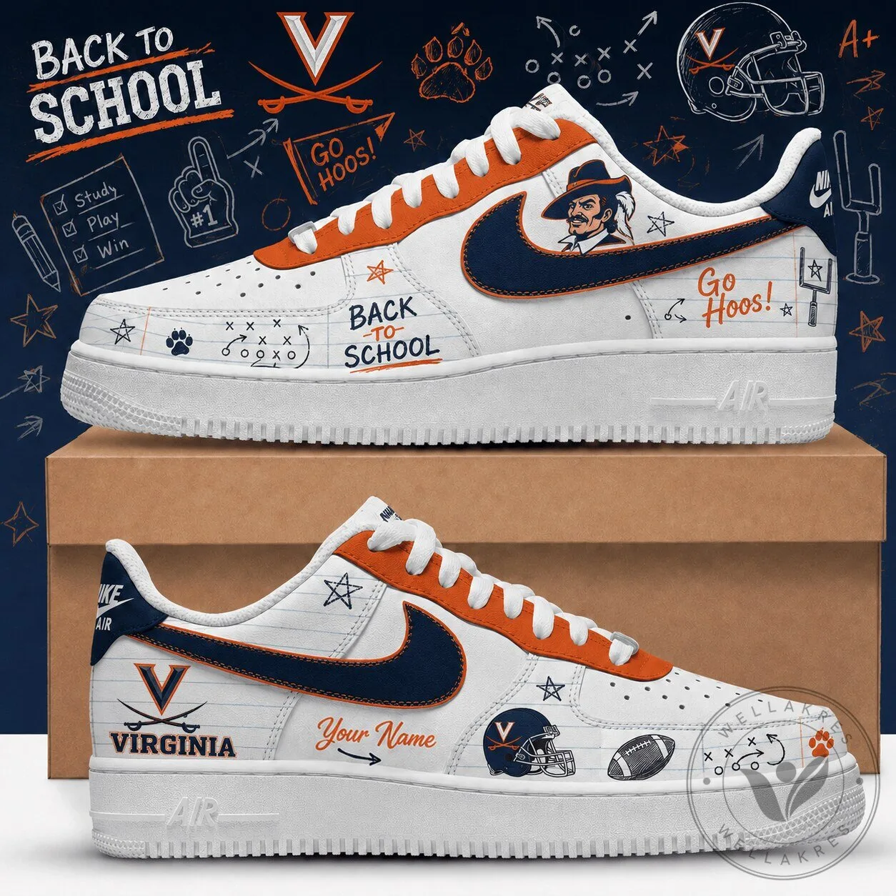 Back To School Virginia Cavaliers Custom Sneakers, Personalized University of Virginia Shoes