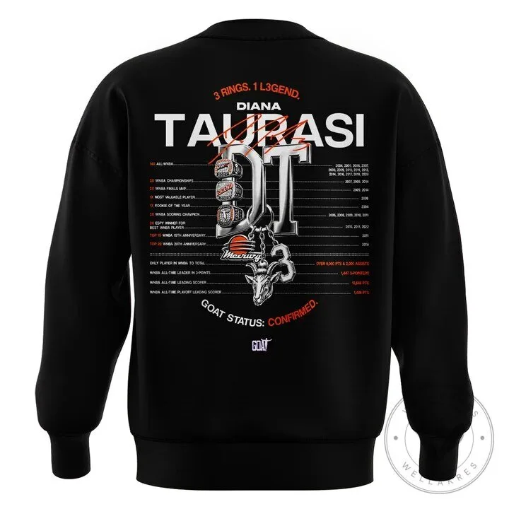 Diana Taurasi Sweatshirt - 3 Rings, 1 Legend, and Confirmed GOAT Status by Phoenix Mercury 9 Diana Taurasi Sweatshirt - 3 Rings, 1 Legend, and Confirmed GOAT Status by Phoenix Mercury