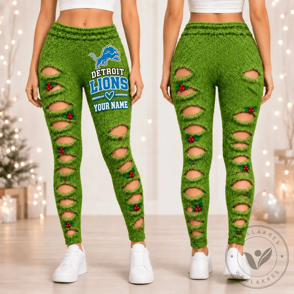 Detroit Lions Christmas Grinch Style Ripped Green Leggings