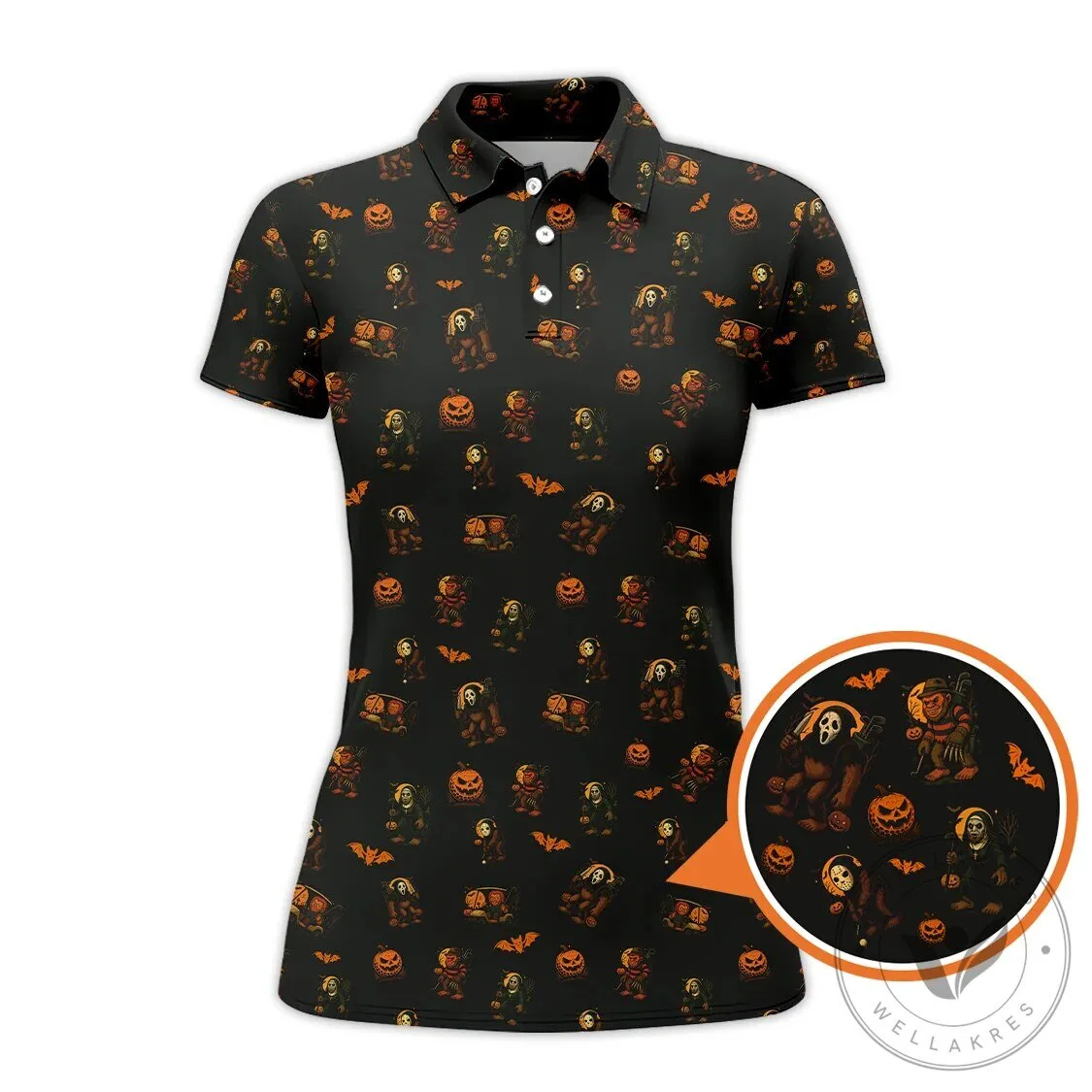Funny Halloween Golf Polo Shirt with Bigfoot and Pumpkin Pattern 13 Funny Halloween Golf Polo Shirt with Bigfoot and Pumpkin Pattern