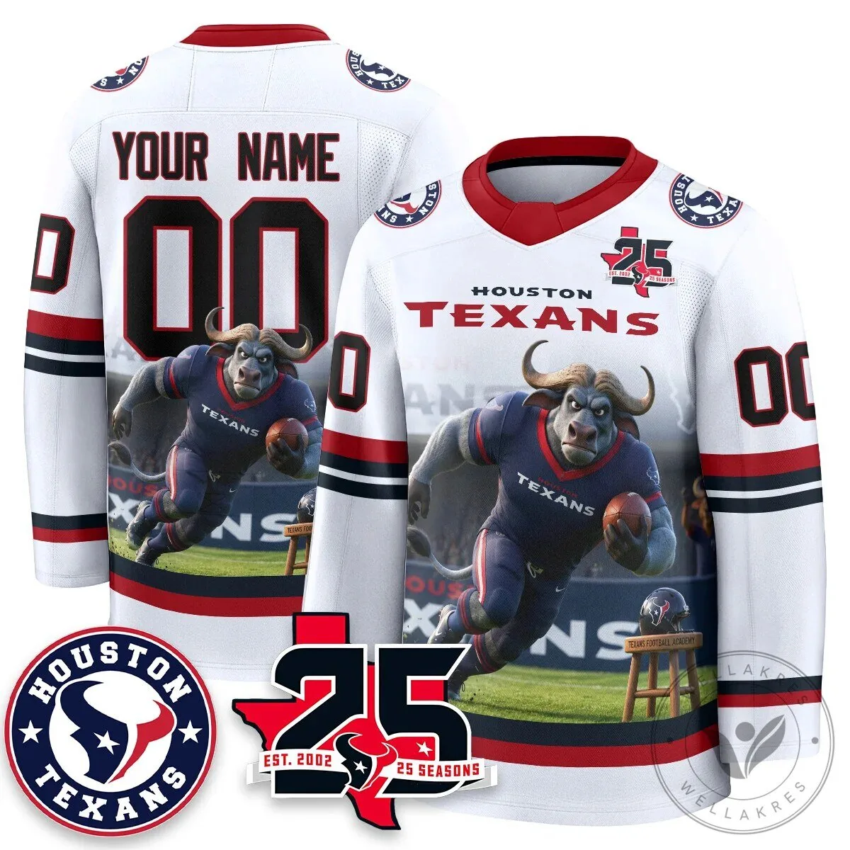 Houston Texans Bull Chief Edition Custom White Football Hockey Jersey