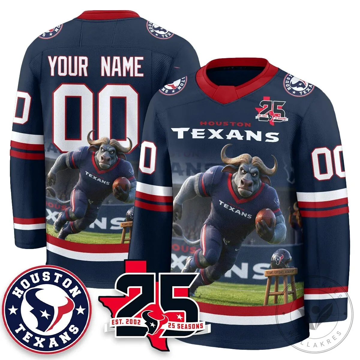 Houston Texans Bull Chief Edition Custom White Football Hockey Jersey 6 Houston Texans Bull Chief Edition Custom White Football Hockey Jersey