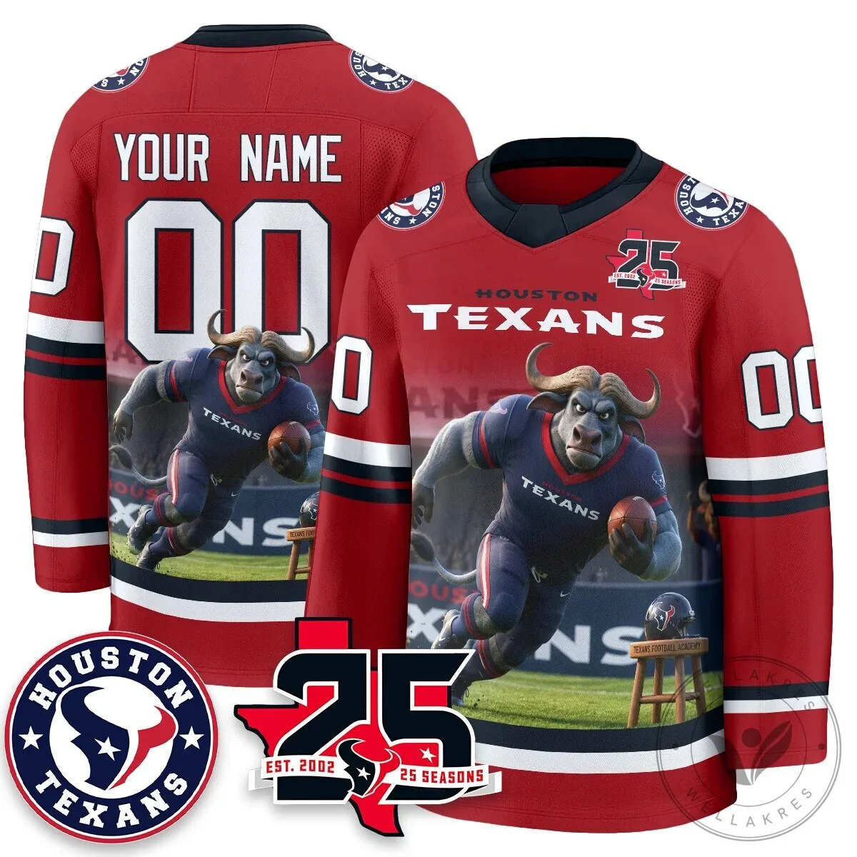 Houston Texans Bull Chief Edition Custom White Football Hockey Jersey 7 Houston Texans Bull Chief Edition Custom White Football Hockey Jersey