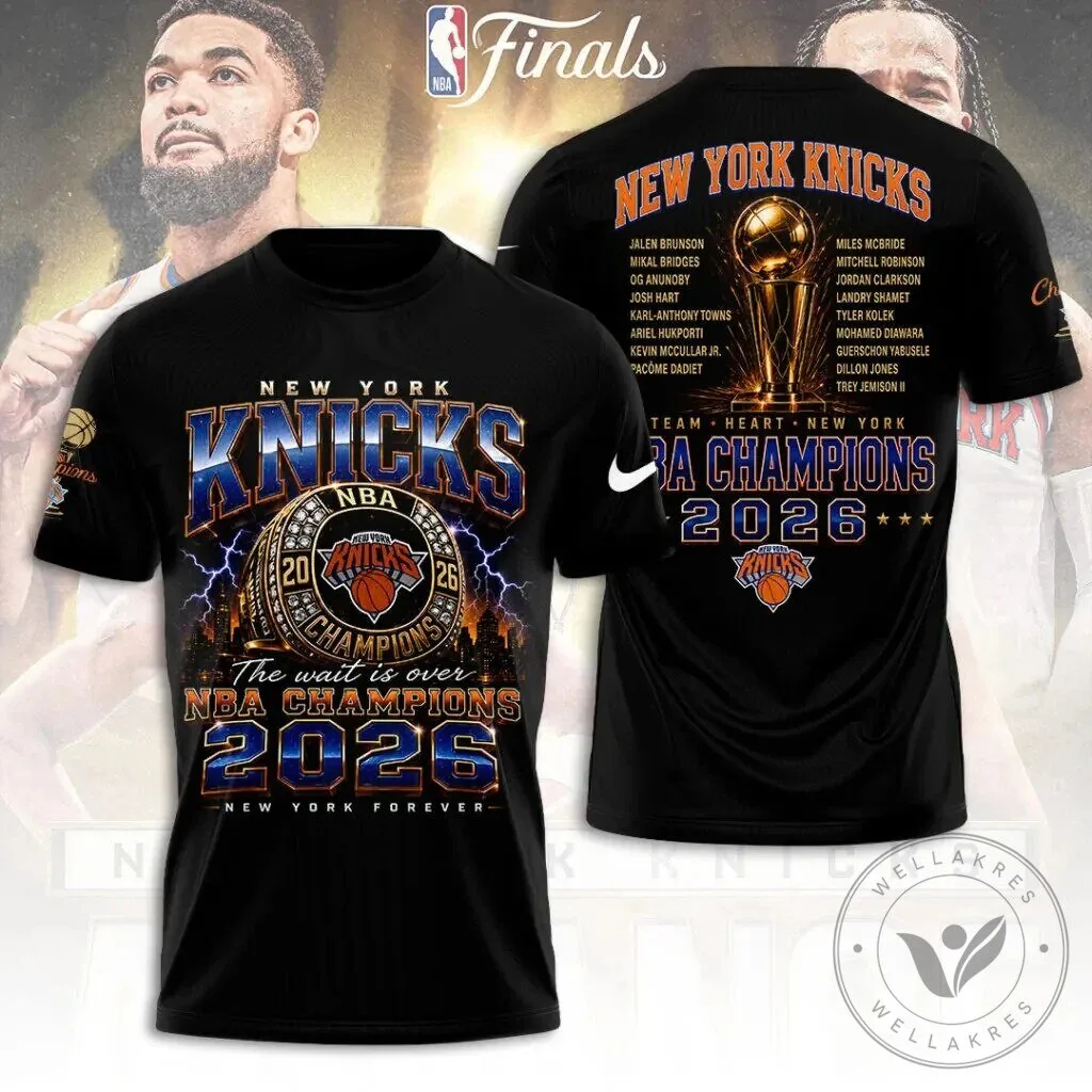New York Knicks NBA Champions 2026 Commemorative Black Graphic T-Shirt