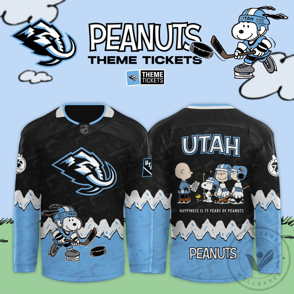 _Utah Mammoth x 75th Anniversary Of Peanuts 2025 Limited Edition Hockey Jersey - BTF Trend _Utah Mammoth x 75th Anniversary Of Peanuts 2025 Limited Edition Hockey Jersey - BTF Trend