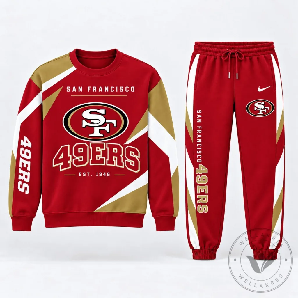 San Francisco 49ers Football Team Red Gold Sweatshirt and Jogger Pants Set San Francisco 49ers Football Team Red Gold Sweatshirt and Jogger Pants Set
