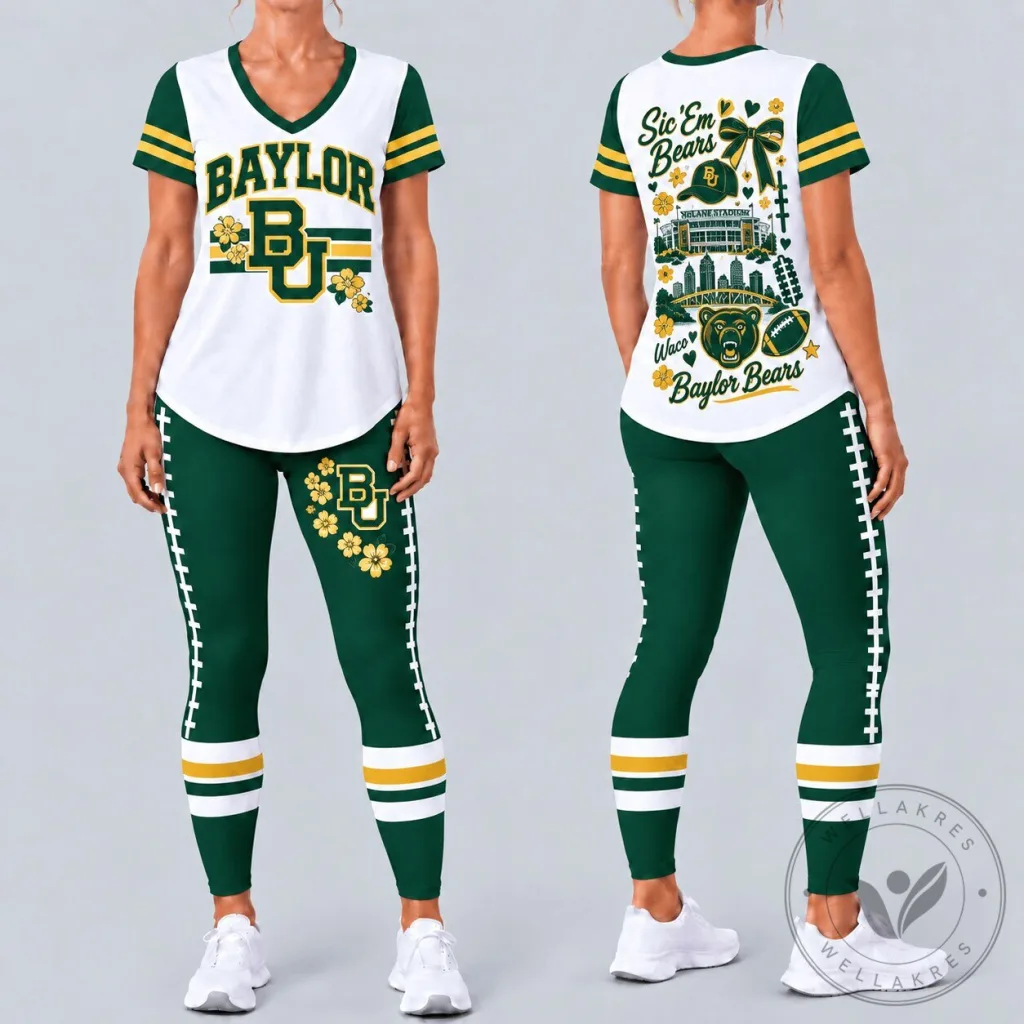 Baylor Bears Women's Football Fan V-Neck T-Shirt and Leggings Set Baylor Bears Women's Football Fan V-Neck T-Shirt and Leggings Set