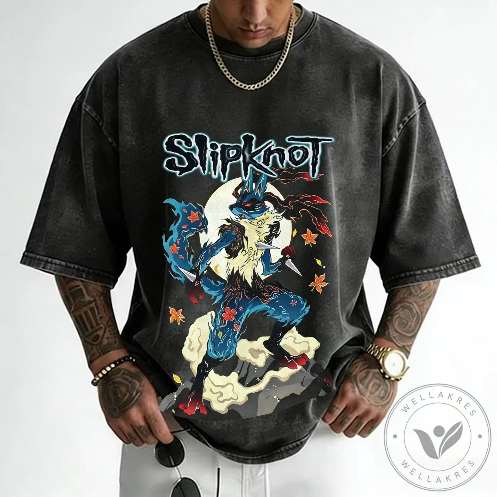 Slipknot Lucario Pokemon Inspired Vintage Washed Black T-Shirt