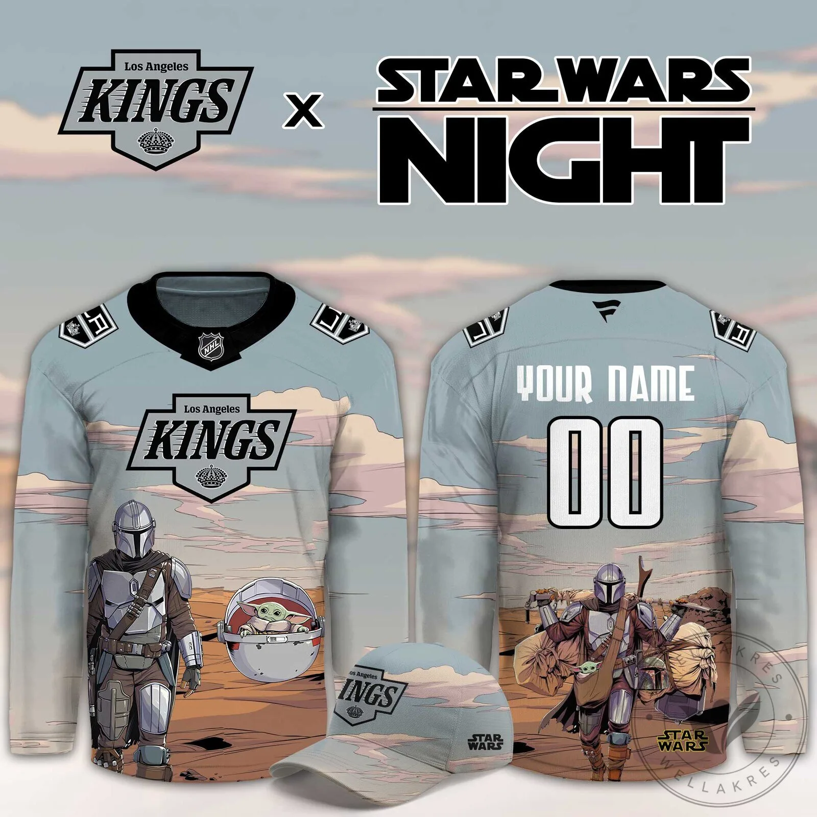 Los Angeles Kings Star Wars Night Mandalorian Personalized Hockey Jersey