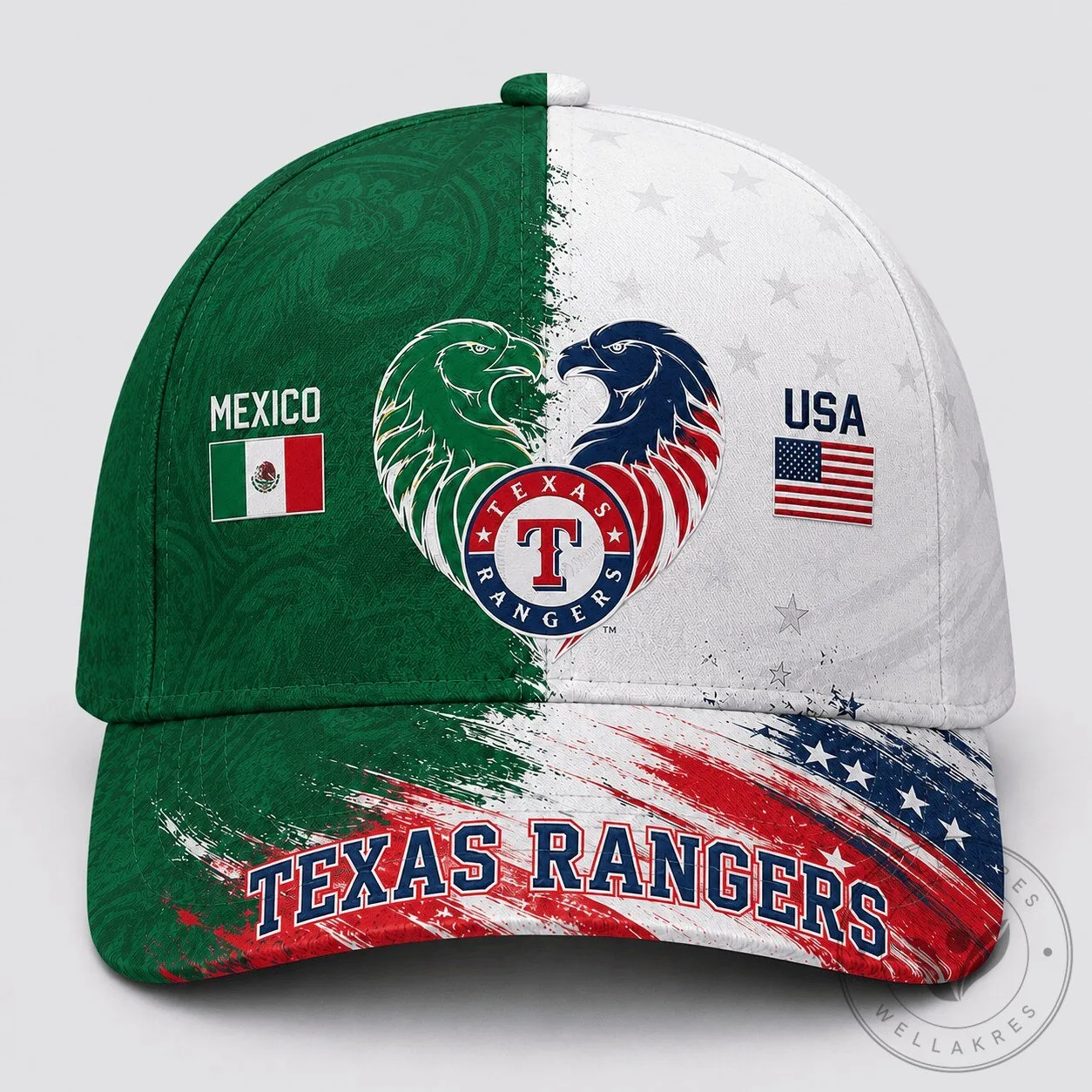 Texas Rangers Baseball Team Mexico USA Flag Patriotic Cap Hat