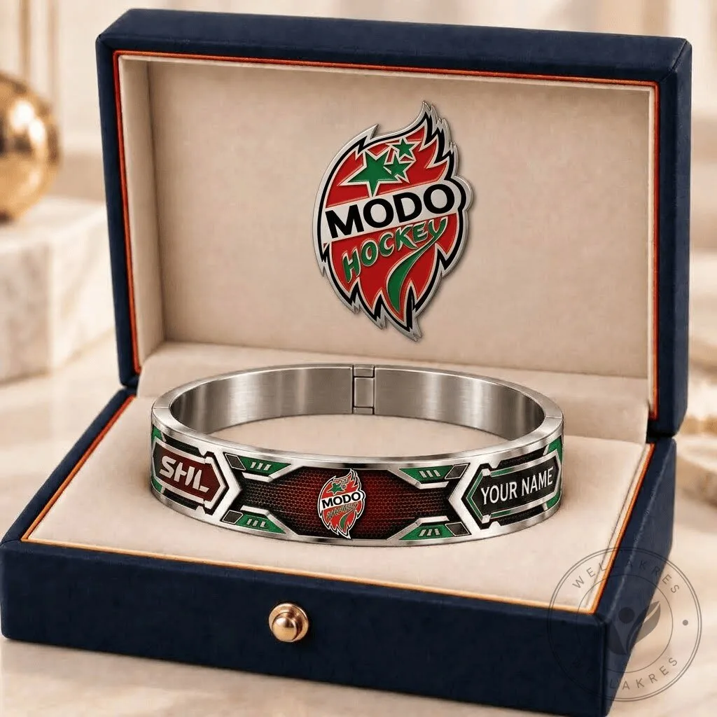 MoDo Hockey SHL Personalized Stainless Steel Bracelet with Custom Name