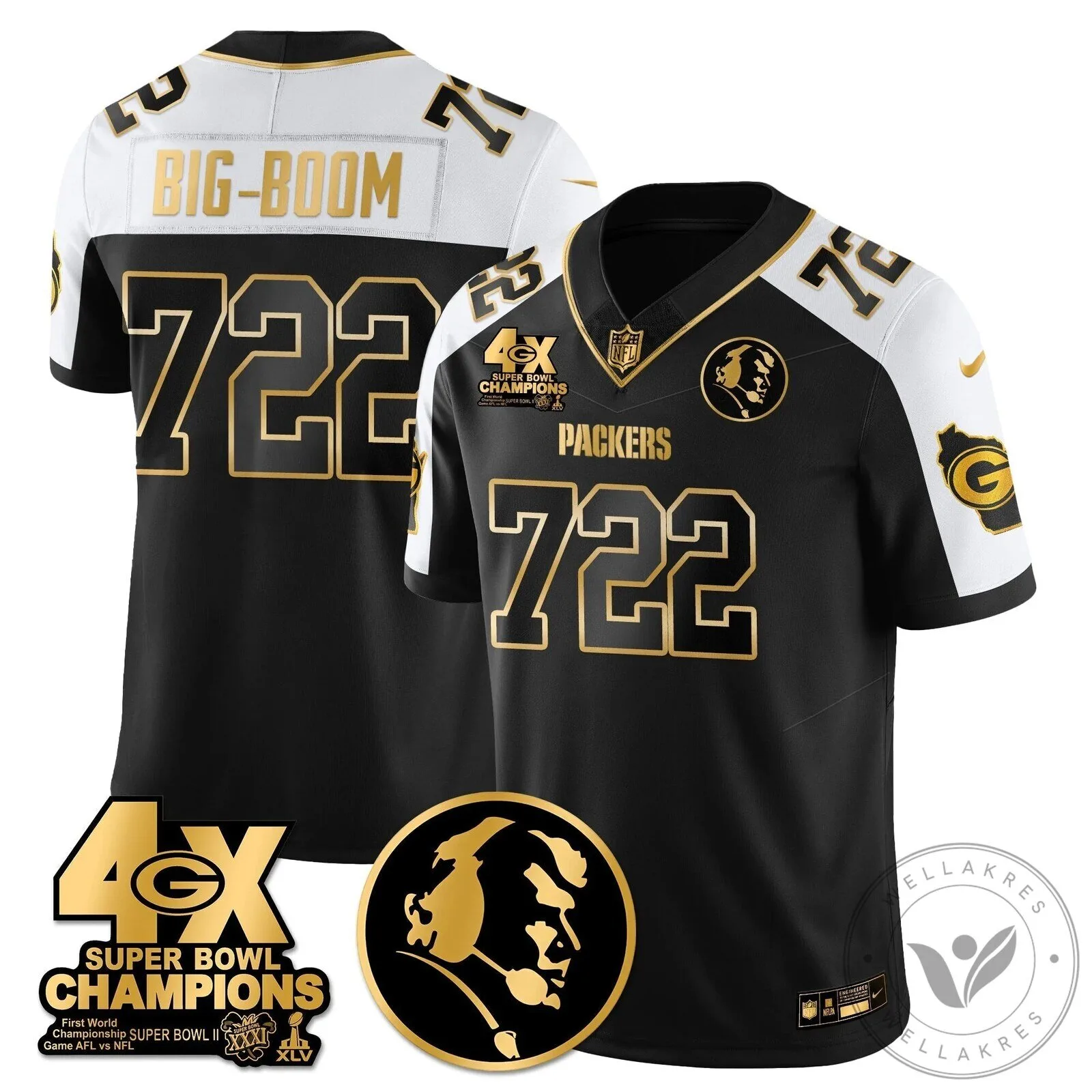John Madden Green Bay Packers Super Bowl Champions Black Gold Football Jersey 41 John Madden Green Bay Packers Super Bowl Champions Black Gold Football Jersey