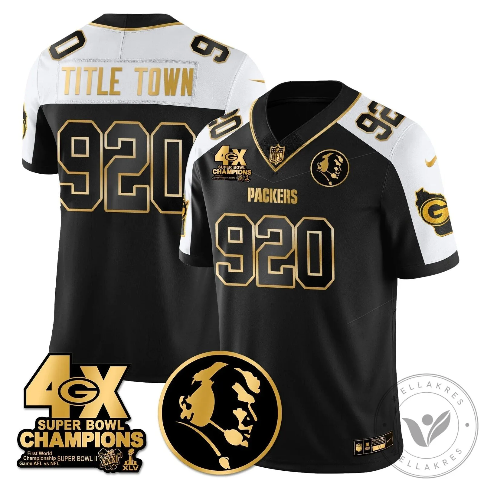 John Madden Green Bay Packers Super Bowl Champions Black Gold Football Jersey 46 John Madden Green Bay Packers Super Bowl Champions Black Gold Football Jersey