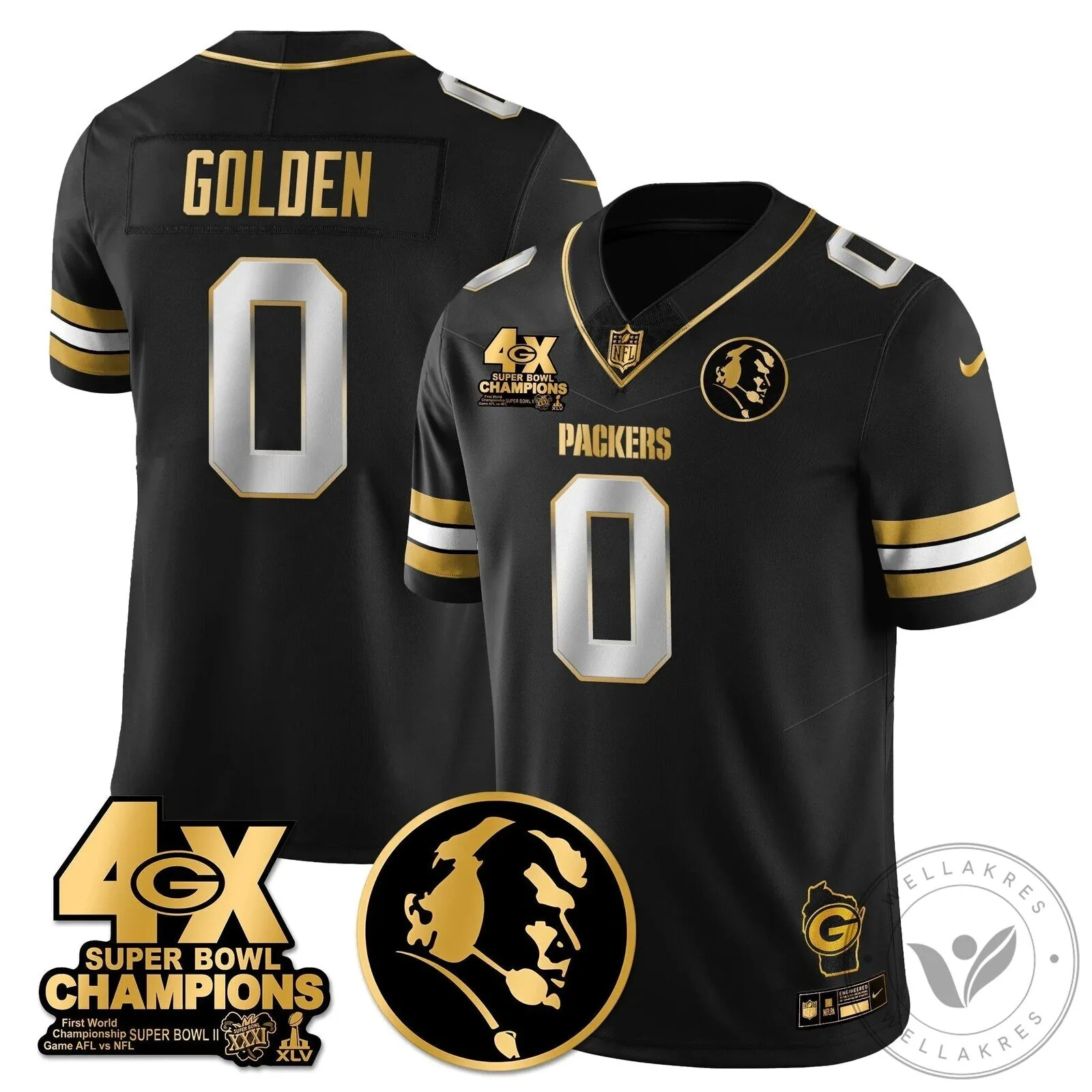 John Madden Green Bay Packers Super Bowl Champions Black Gold Football Jersey 50 John Madden Green Bay Packers Super Bowl Champions Black Gold Football Jersey