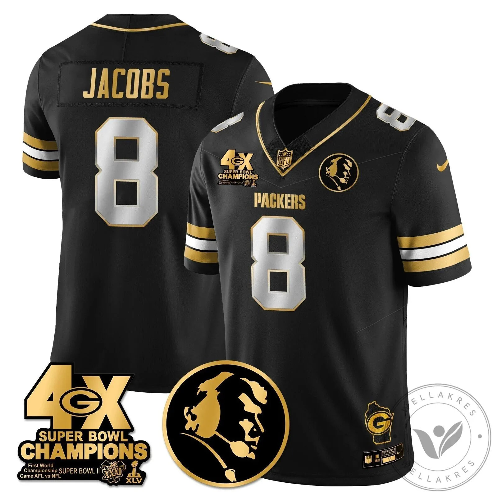 John Madden Green Bay Packers Super Bowl Champions Black Gold Football Jersey 51 John Madden Green Bay Packers Super Bowl Champions Black Gold Football Jersey
