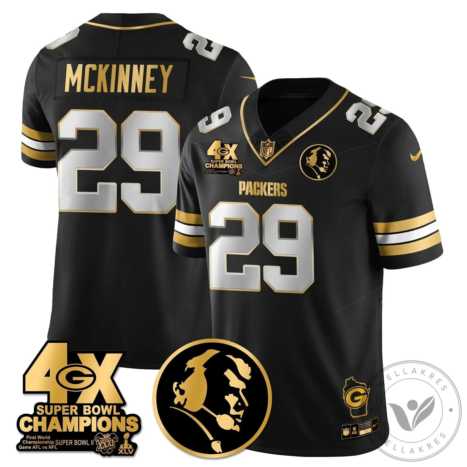 John Madden Green Bay Packers Super Bowl Champions Black Gold Football Jersey 53 John Madden Green Bay Packers Super Bowl Champions Black Gold Football Jersey