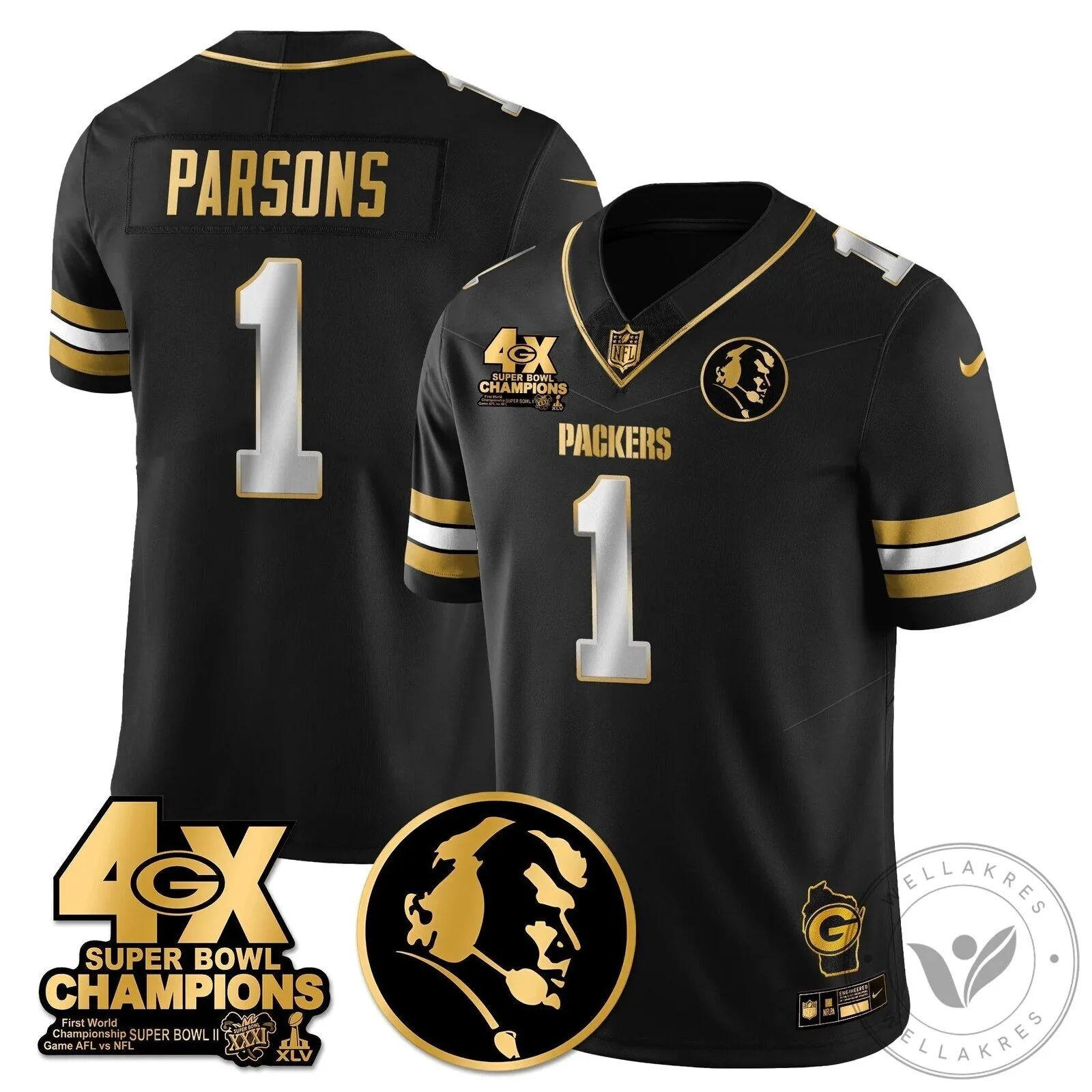 John Madden Green Bay Packers Super Bowl Champions Black Gold Football Jersey 54 John Madden Green Bay Packers Super Bowl Champions Black Gold Football Jersey