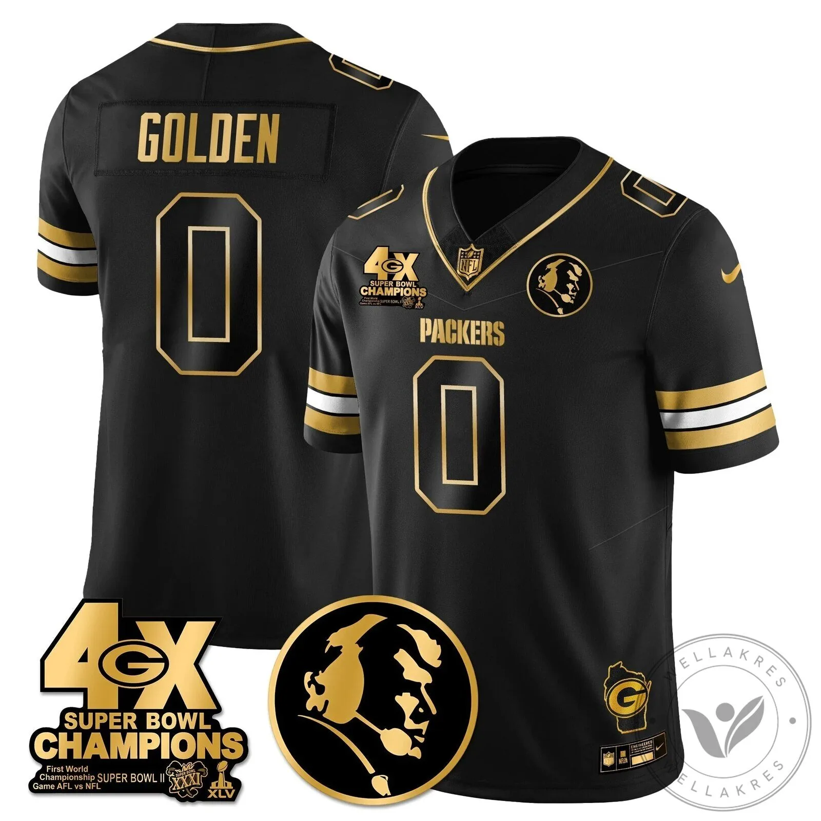 John Madden Green Bay Packers Super Bowl Champions Black Gold Football Jersey 59 John Madden Green Bay Packers Super Bowl Champions Black Gold Football Jersey