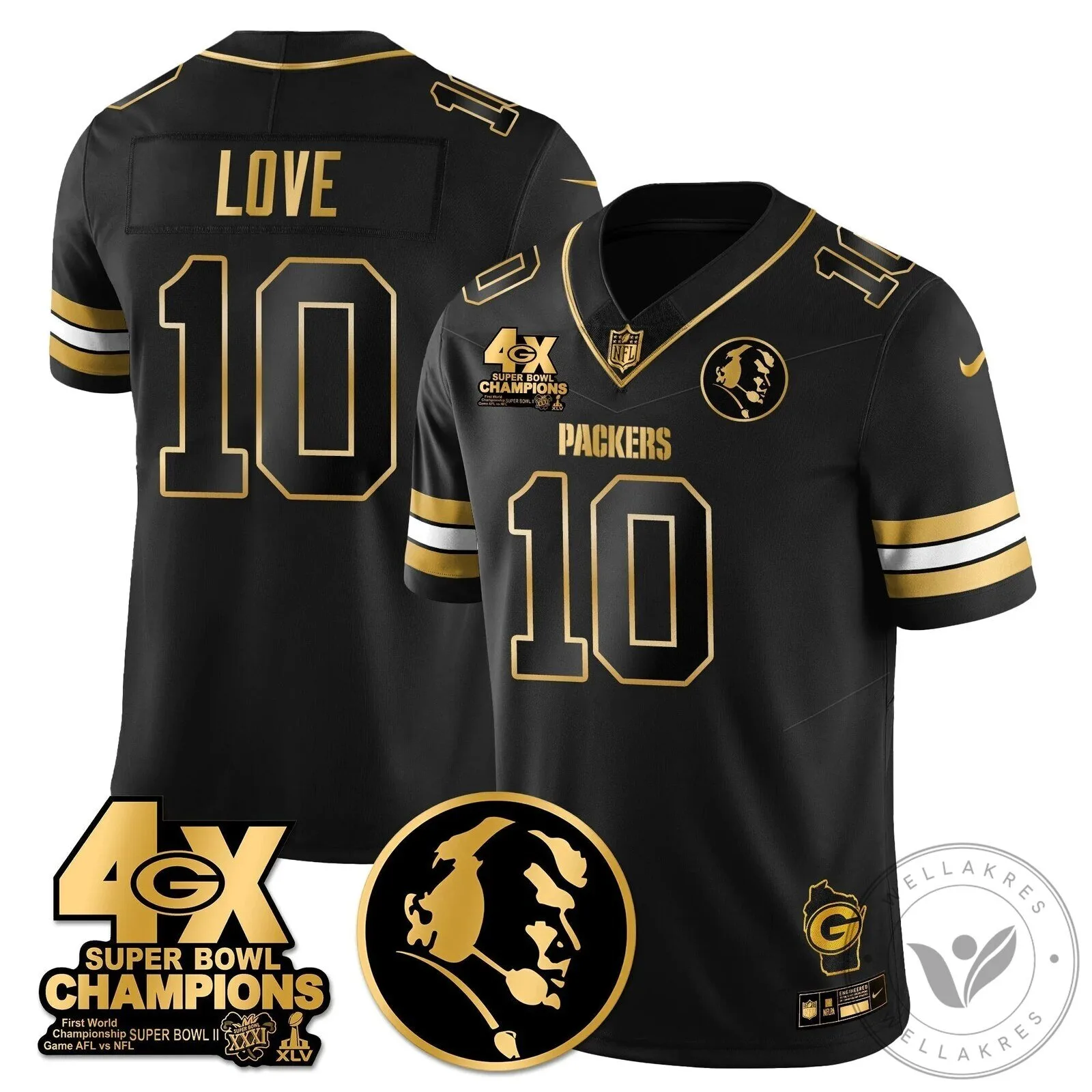 John Madden Green Bay Packers Super Bowl Champions Black Gold Football Jersey 61 John Madden Green Bay Packers Super Bowl Champions Black Gold Football Jersey