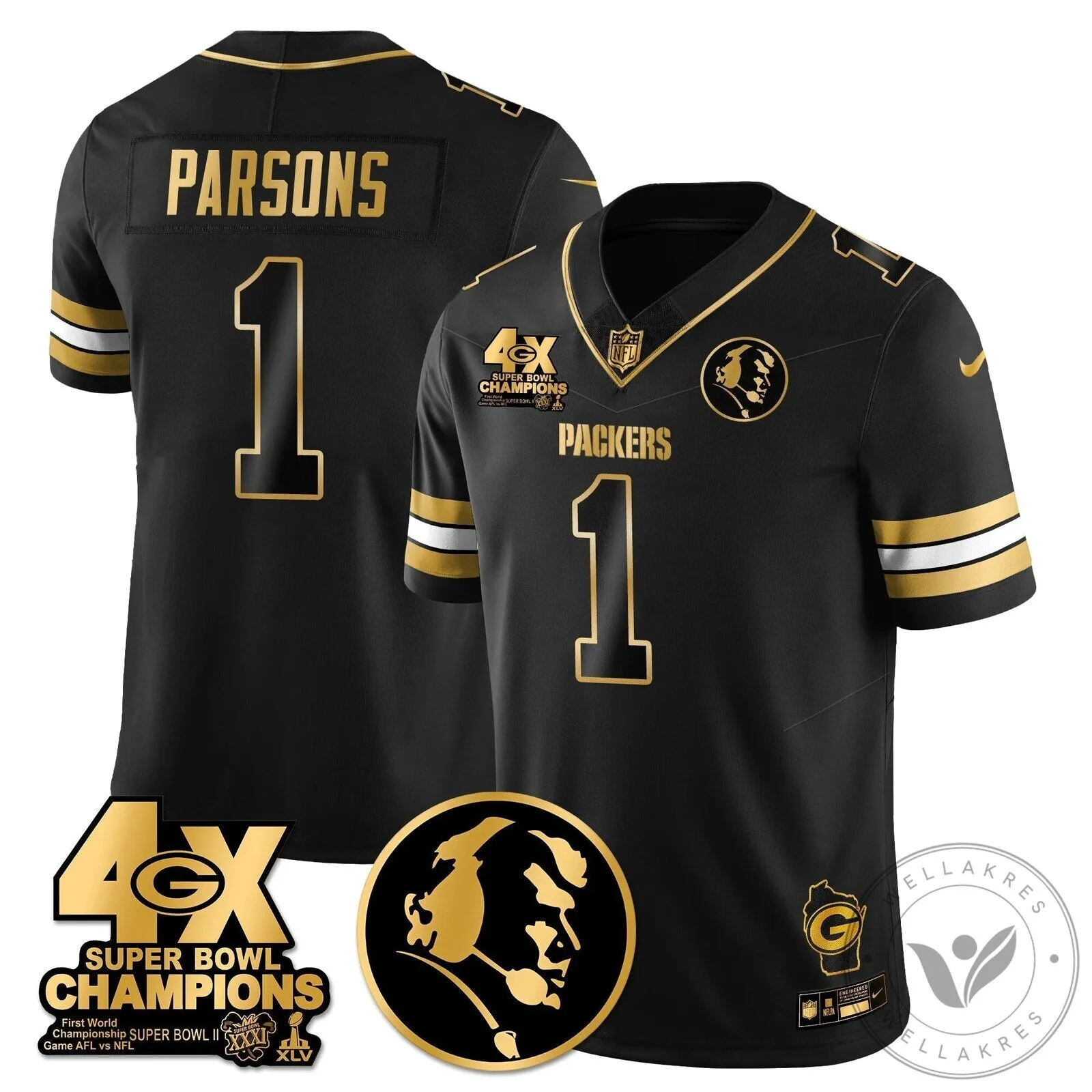 John Madden Green Bay Packers Super Bowl Champions Black Gold Football Jersey 63 John Madden Green Bay Packers Super Bowl Champions Black Gold Football Jersey